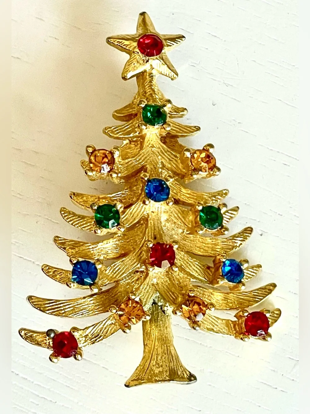 Eisenberg Ice Vintage Christmas Tree Rhinestone Brooch Pin Colorful Holiday Luxe